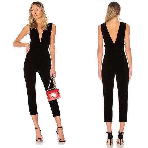 By the Way. Gloria Deep V Black Velvet Jumpsuit Size Small - Picture 1 of 8